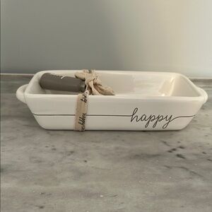 Mud Pie White Ceramic Baking Dish with Spreader
